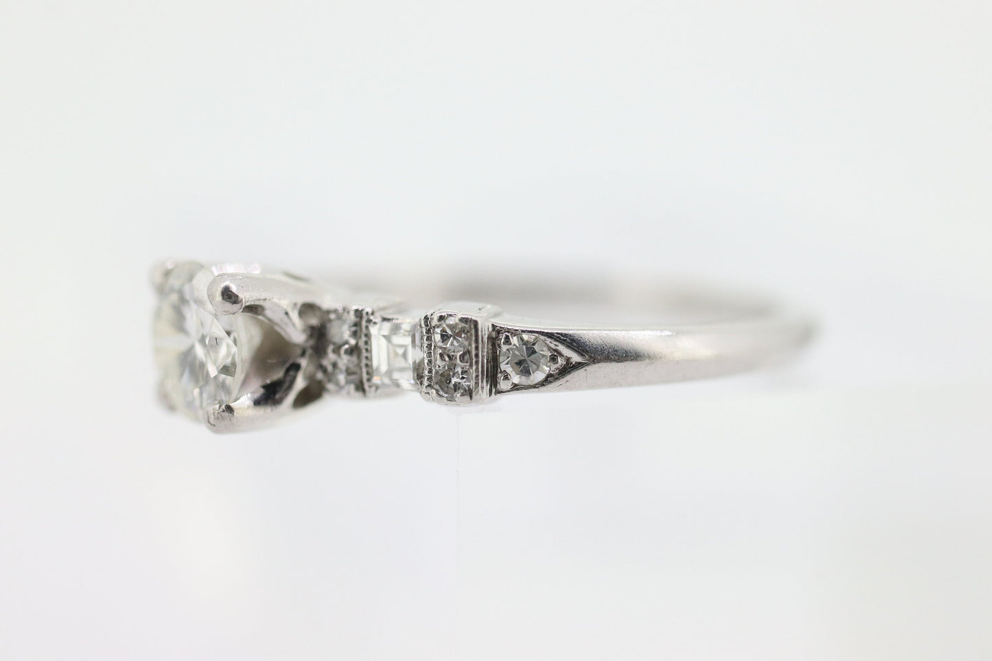 Platinum TRAUB Orange Blossom Ring. Diamond Solitaire Claw Set. Antique Platinum ORANGE Blossom Ring. Stock(402/50)