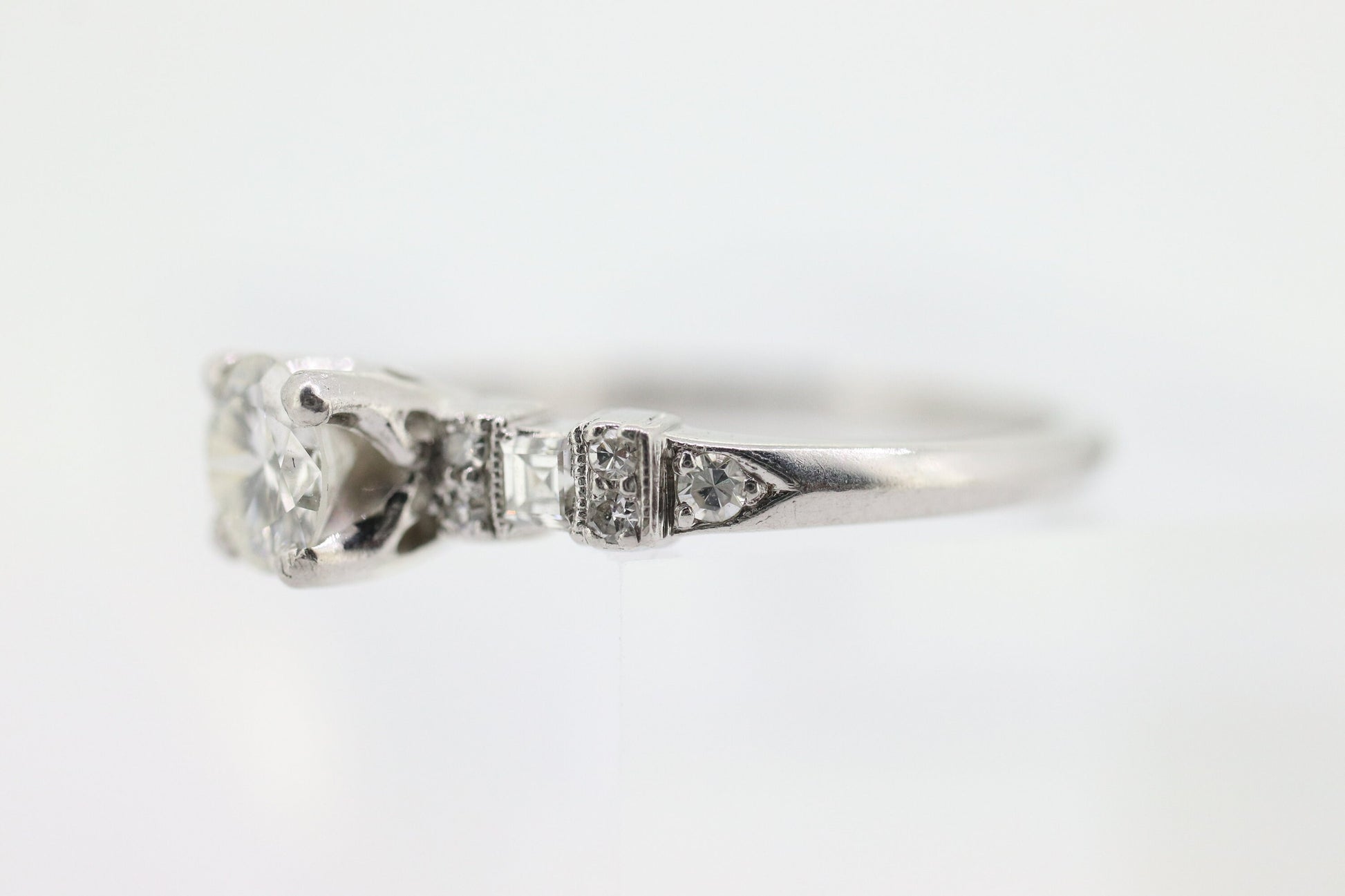 Platinum TRAUB Orange Blossom Ring. Diamond Solitaire Claw Set. Antique Platinum ORANGE Blossom Ring. Stock(402/50)