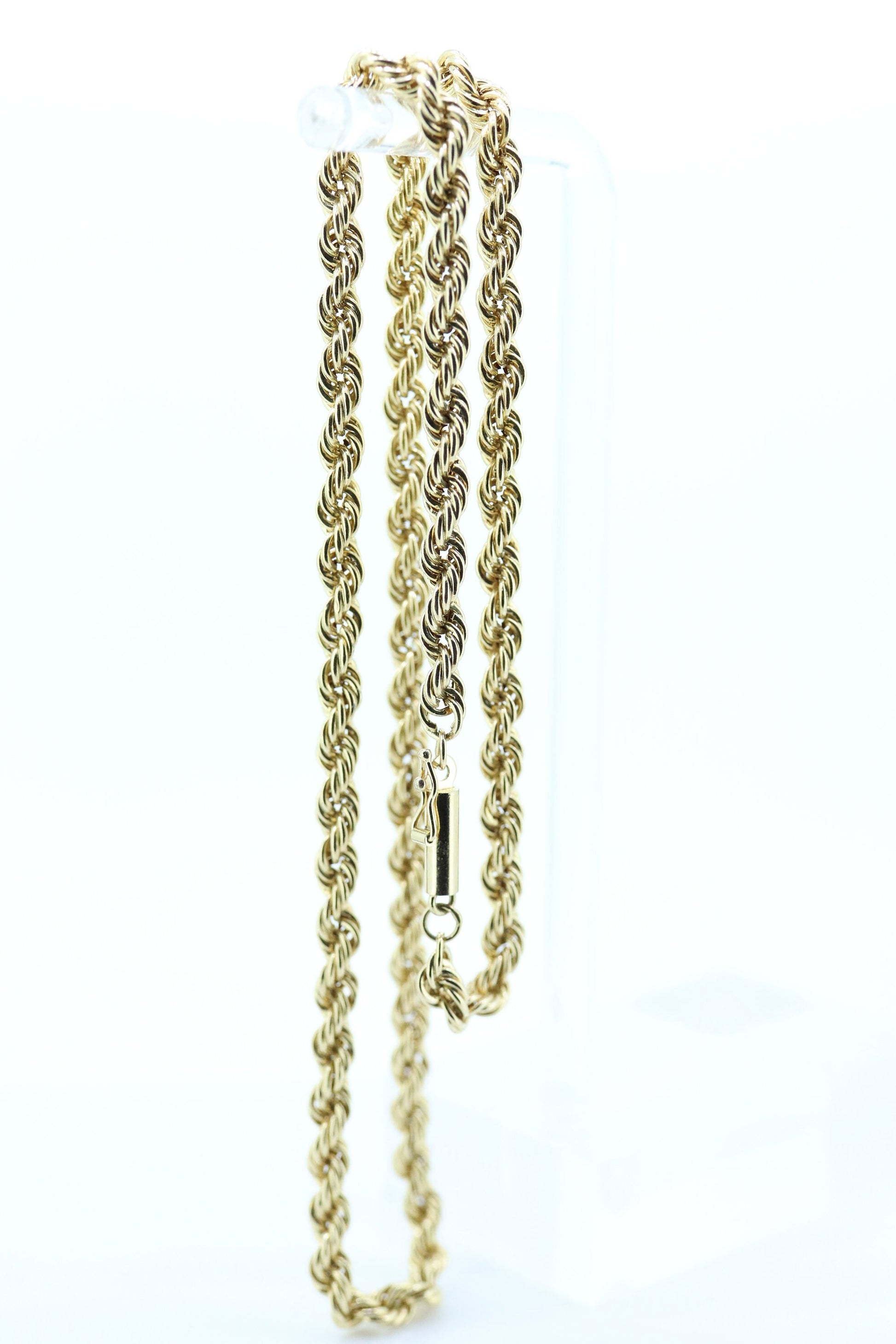 14k Rope Necklace. 14k Yellow Gold Hollow ROPE necklace. Twisted ROPE Necklace 16in 4mm wide st(308)
