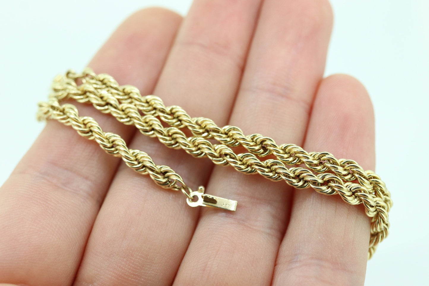 14k Rope Necklace. 14k Yellow Gold Hollow ROPE necklace. Twisted ROPE Necklace 16in 4mm wide st(308)