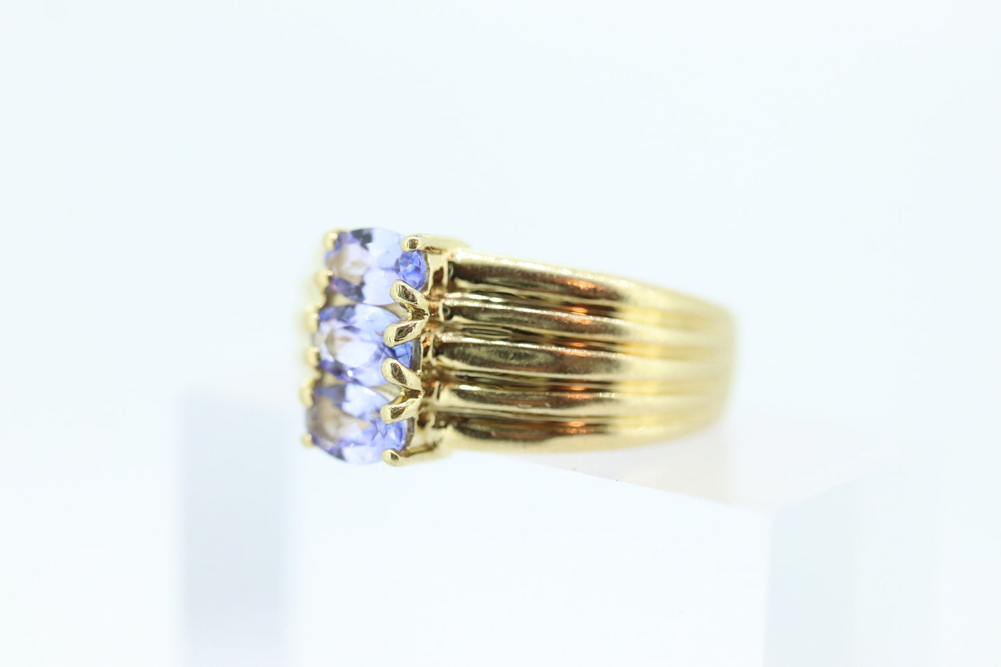 Three Tanzanite cluster ring. 14k Triple Tanzanite oval wide ring. Tanzanite Purple Tanzanite ring Tanzanite triple st(86/50)
