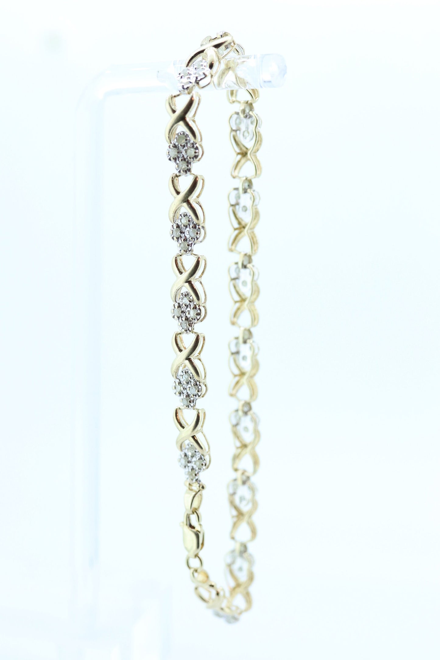 10k Diamond XOXO slide Bracelet. 10k Yellow White Gold Kiss Hug Diamond Bracelet.  st(145)
