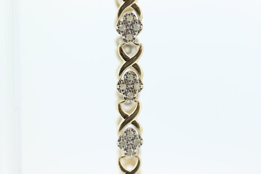 10k Diamond XOXO slide Bracelet. 10k Yellow White Gold Kiss Hug Diamond Bracelet.  st(145)