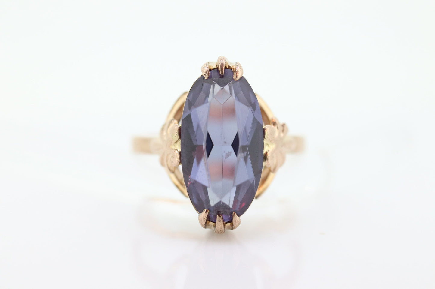 14k Soviet Russian Purple / Blue Alexandrite Ring. Large OVAL Alexandrite and Rose gold. Vintage Color Changing Alexandrite