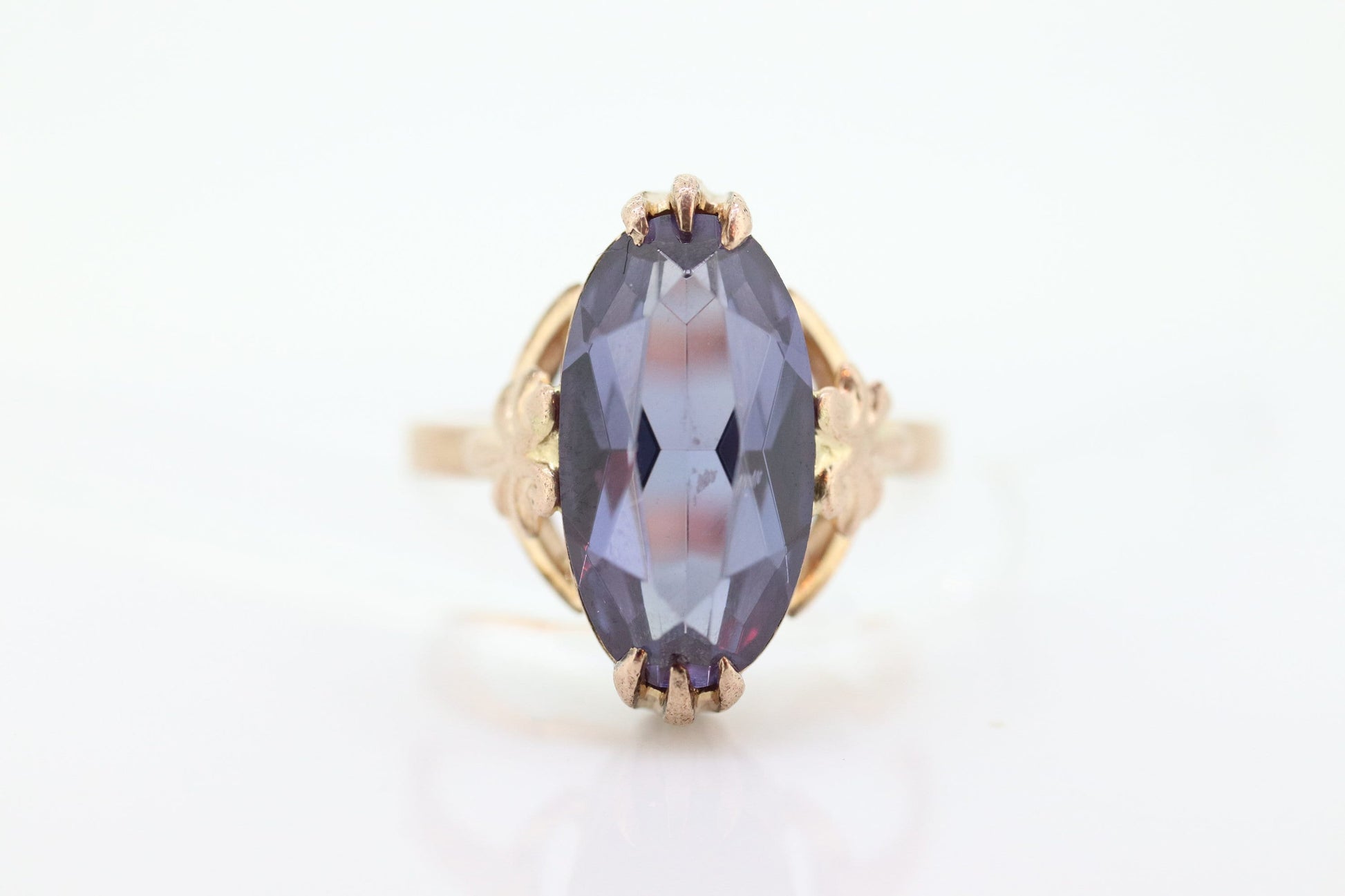 14k Soviet Russian Purple / Blue Alexandrite Ring. Large OVAL Alexandrite and Rose gold. Vintage Color Changing Alexandrite