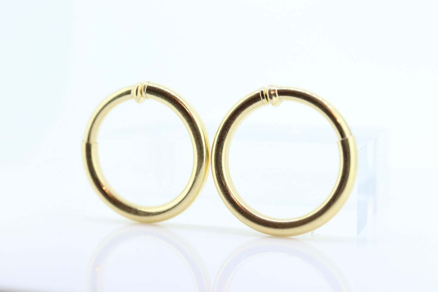 14k Gold Puffed Hollow HOOP Clip On Earrings. Large HOOP earrings Spring Hoops for Unpierced Ears. Wide Hoops. st75
