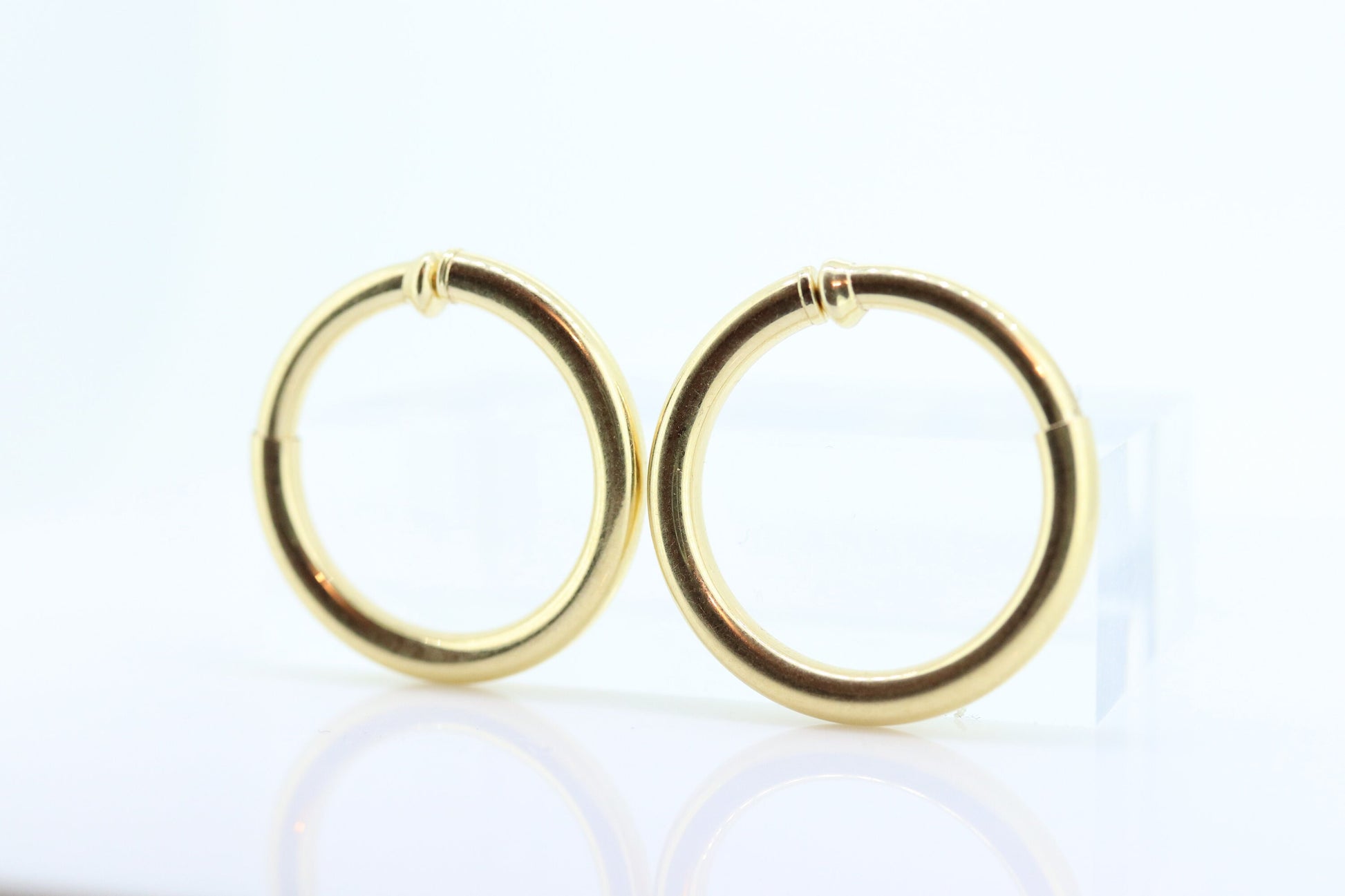 14k Gold Puffed Hollow HOOP Clip On Earrings. Large HOOP earrings Spring Hoops for Unpierced Ears. Wide Hoops. st75