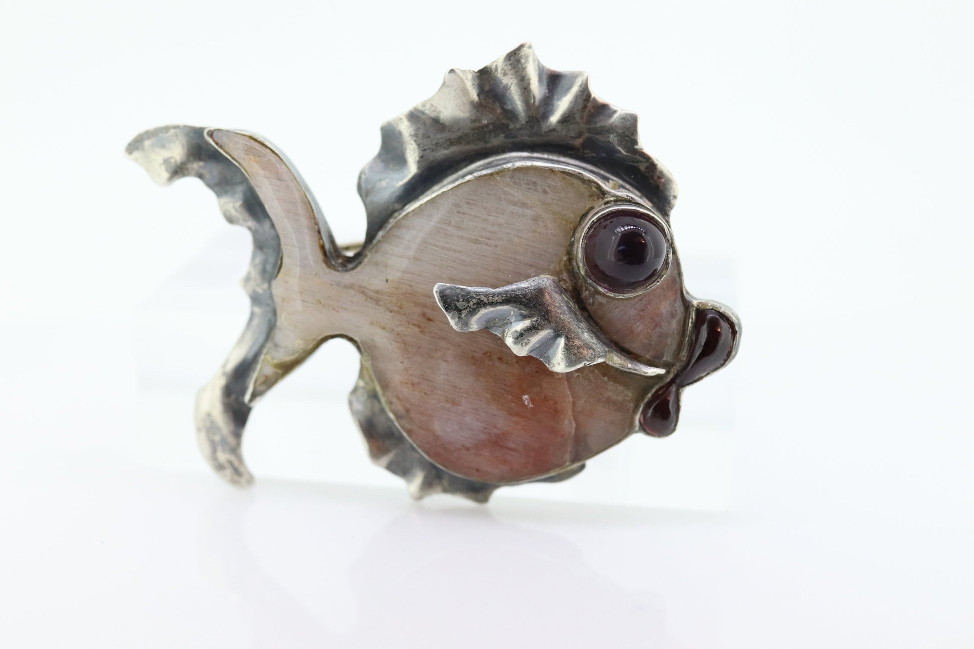 FISH sterling silver brooch. Vintage Large 925 Sterling Silver Fish Quartz Brooch pin. st(15)