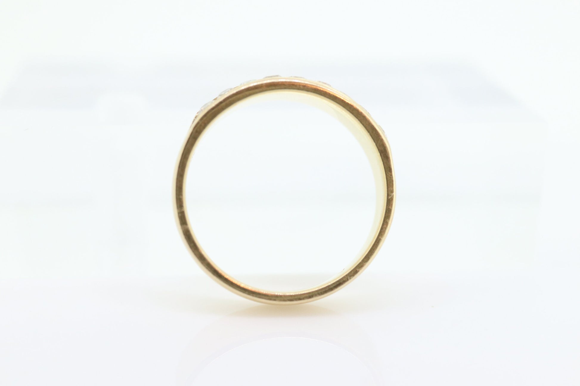 14k Double Row Diamond Wedding Band. Two row diamond channel ring eternity infinity wide band. Comfort fit. st(119)