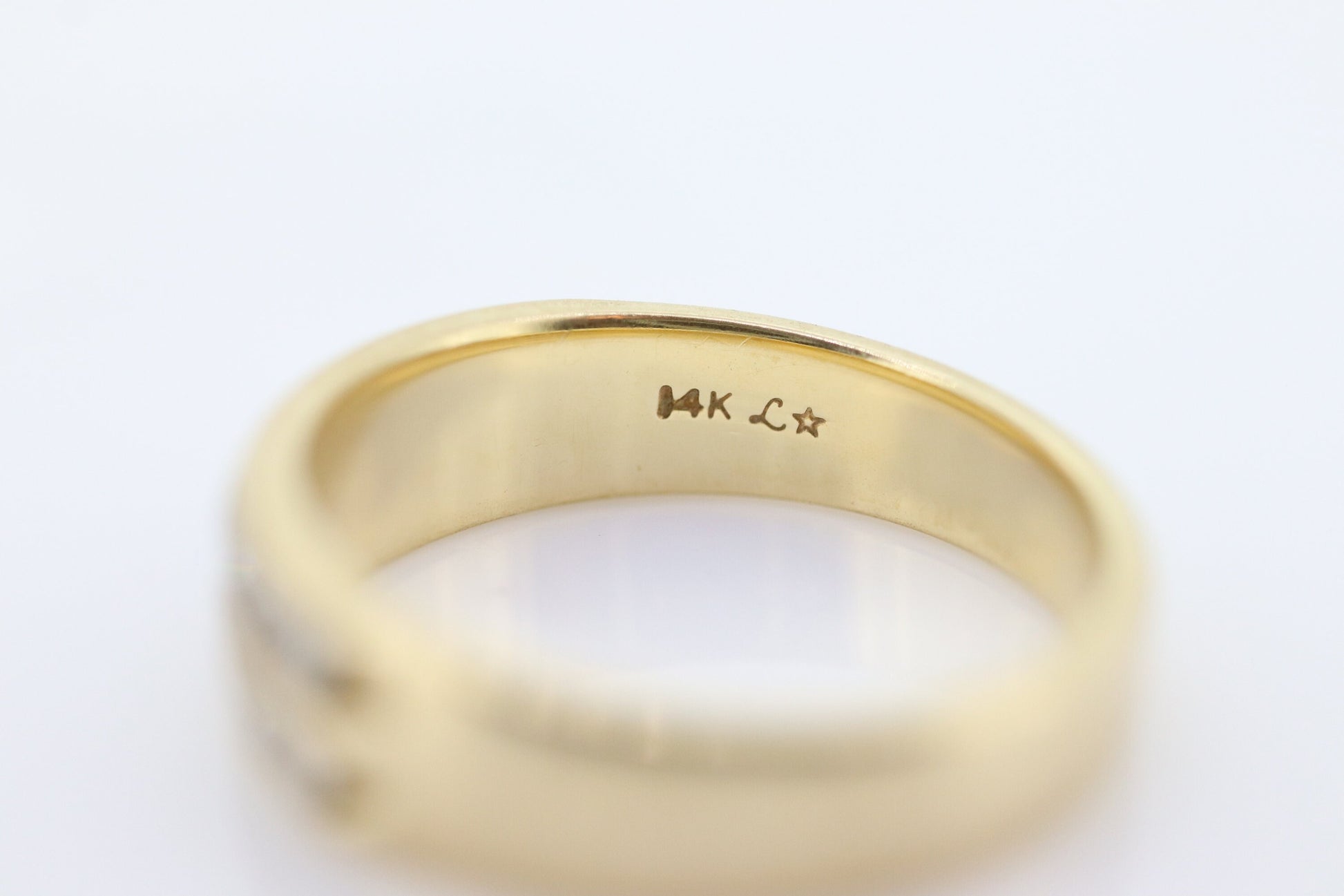 14k Double Row Diamond Wedding Band. Two row diamond channel ring eternity infinity wide band. Comfort fit. st(119)