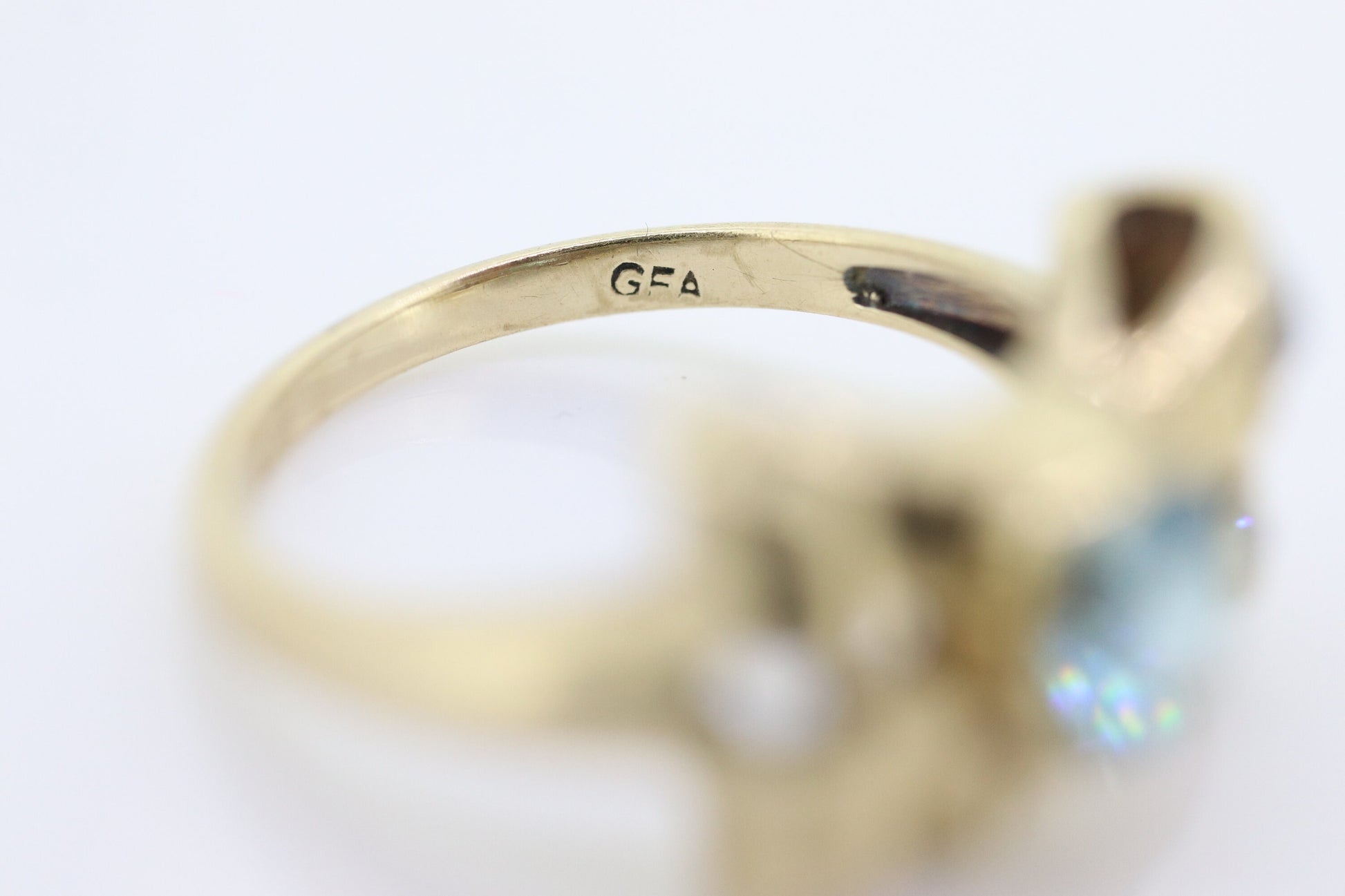 Antique LONDON Blue topaz and Diamond ring. Bezel Topaz and Diamond Bow Knot Love ring. st(88/33)