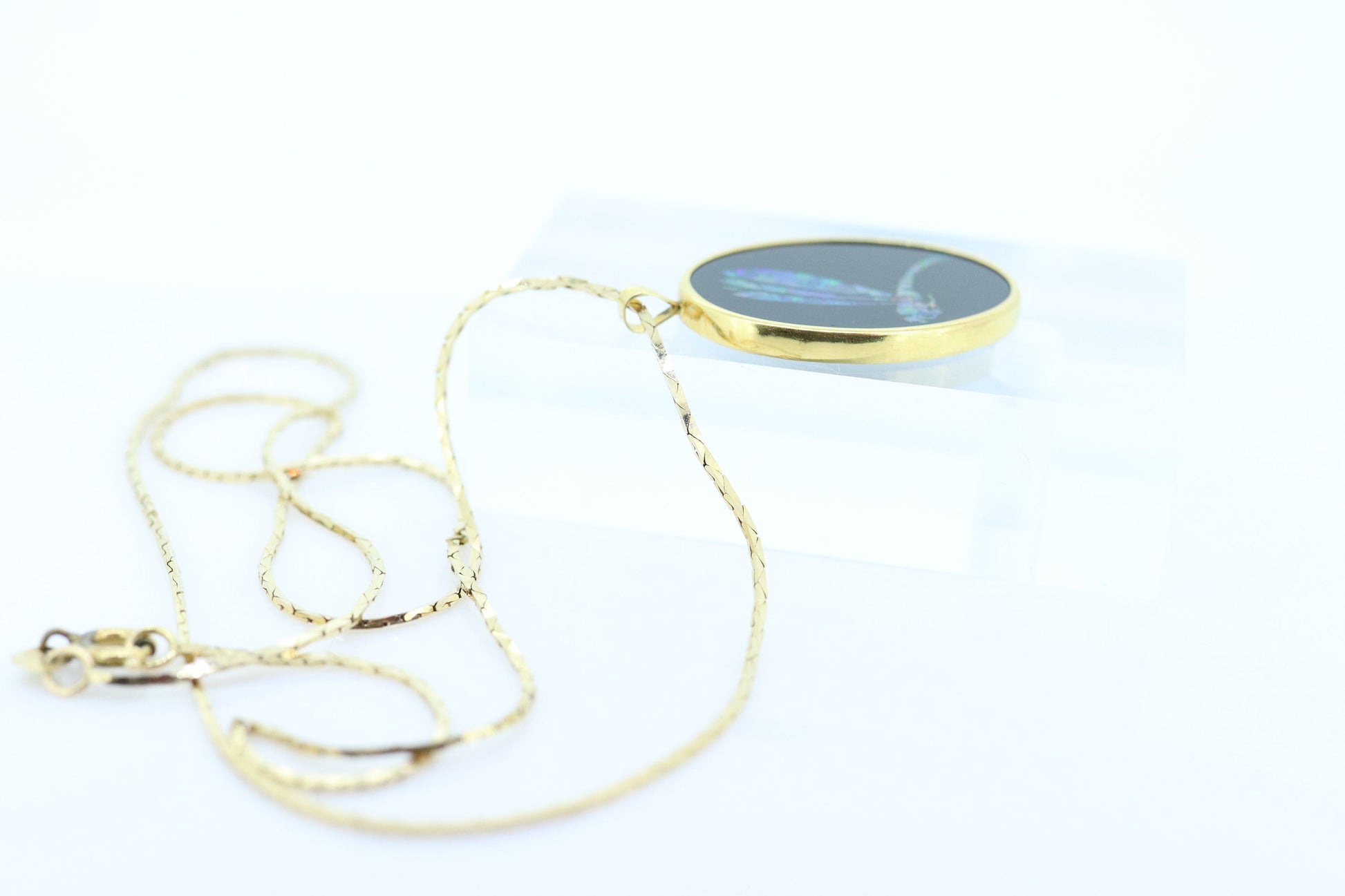 Opal Mosaic Onyx Pendant. 14k Yellow Gold Medallion. Dragonfly Dragon fly cluster opal inlay onyx charm necklace. (st117/87)