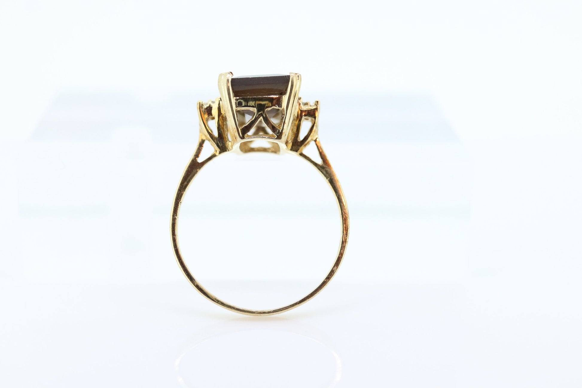 10k Smoky Quartz Large Emerald ring. Large Rectangle Smokey Quartz Cocktail ring st(50)