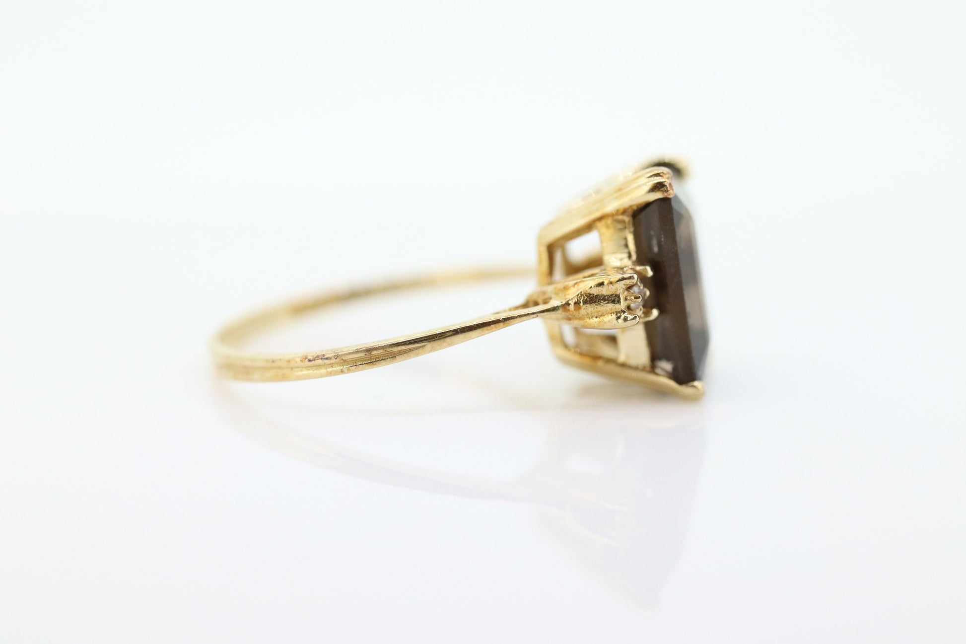 10k Smoky Quartz Large Emerald ring. Large Rectangle Smokey Quartz Cocktail ring st(50)