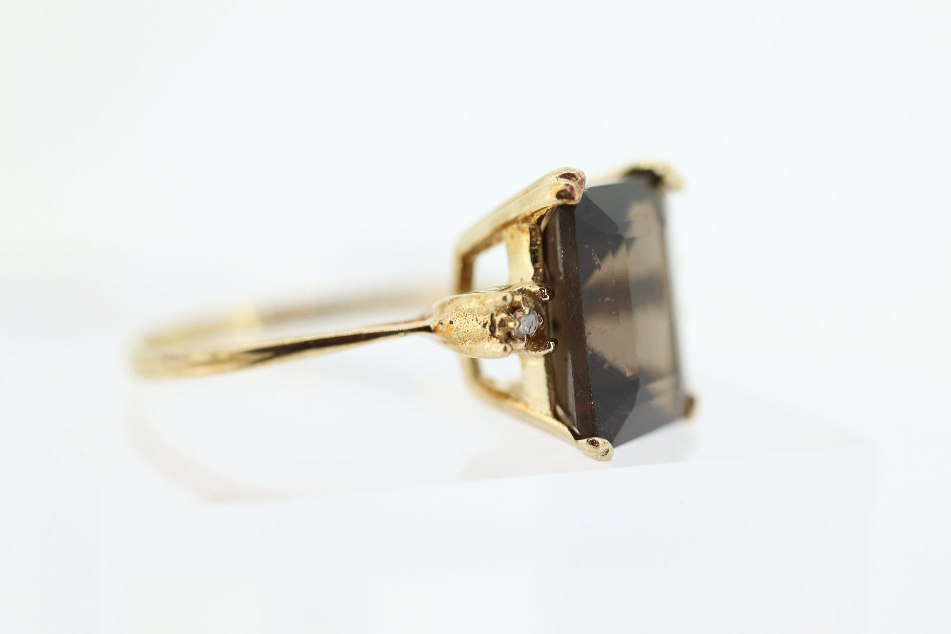 10k Smoky Quartz Large Emerald ring. Large Rectangle Smokey Quartz Cocktail ring st(50)