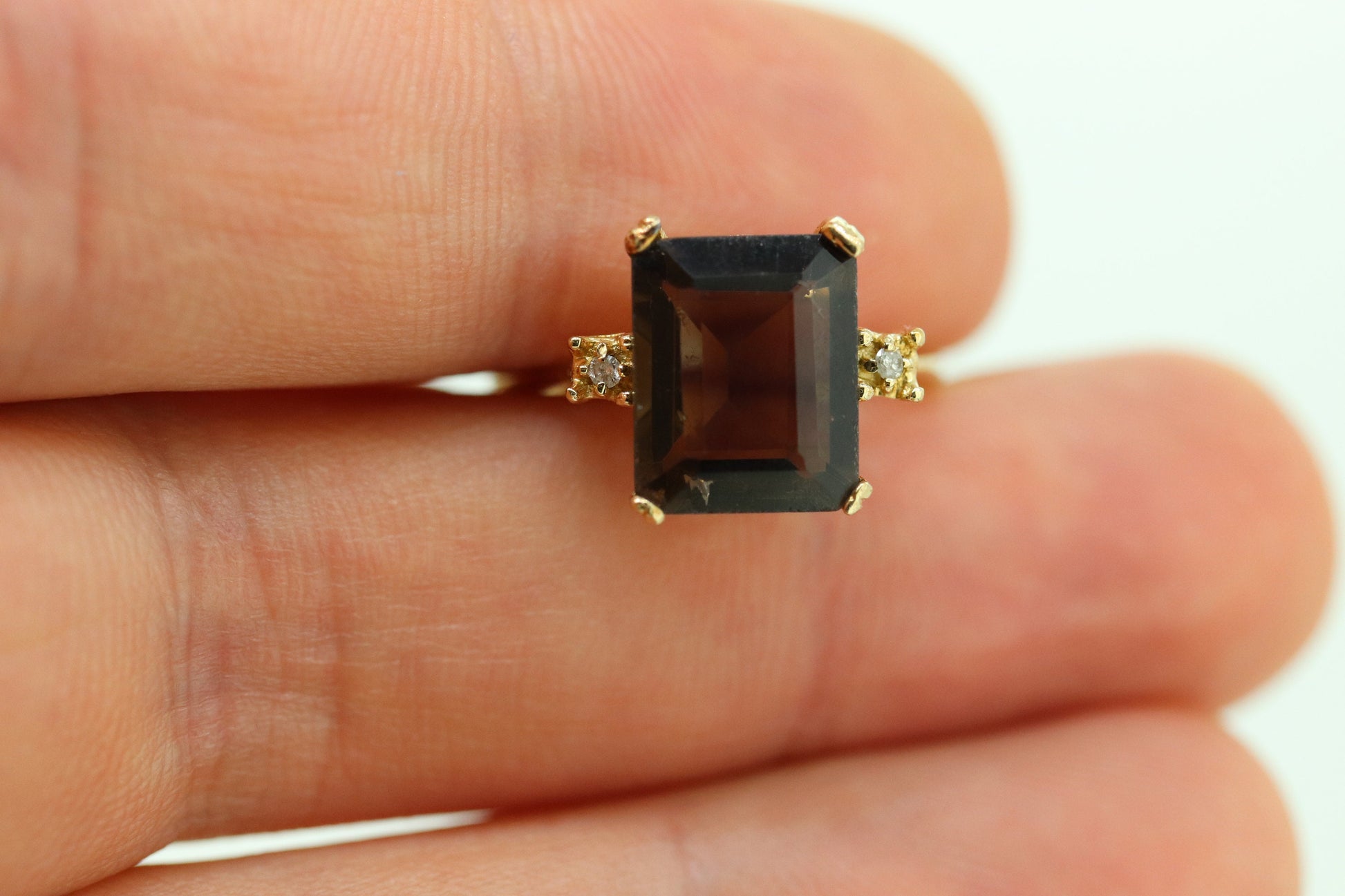 10k Smoky Quartz Large Emerald ring. Large Rectangle Smokey Quartz Cocktail ring st(50)