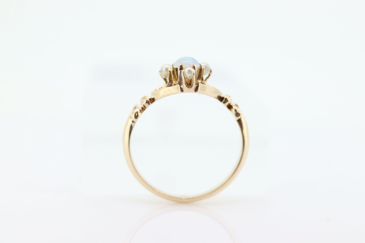 Victorian Double Opal and Pearl Seed ring. Antique 10k Yellow Gold Opal Pearl Seed Victorian Ring.
