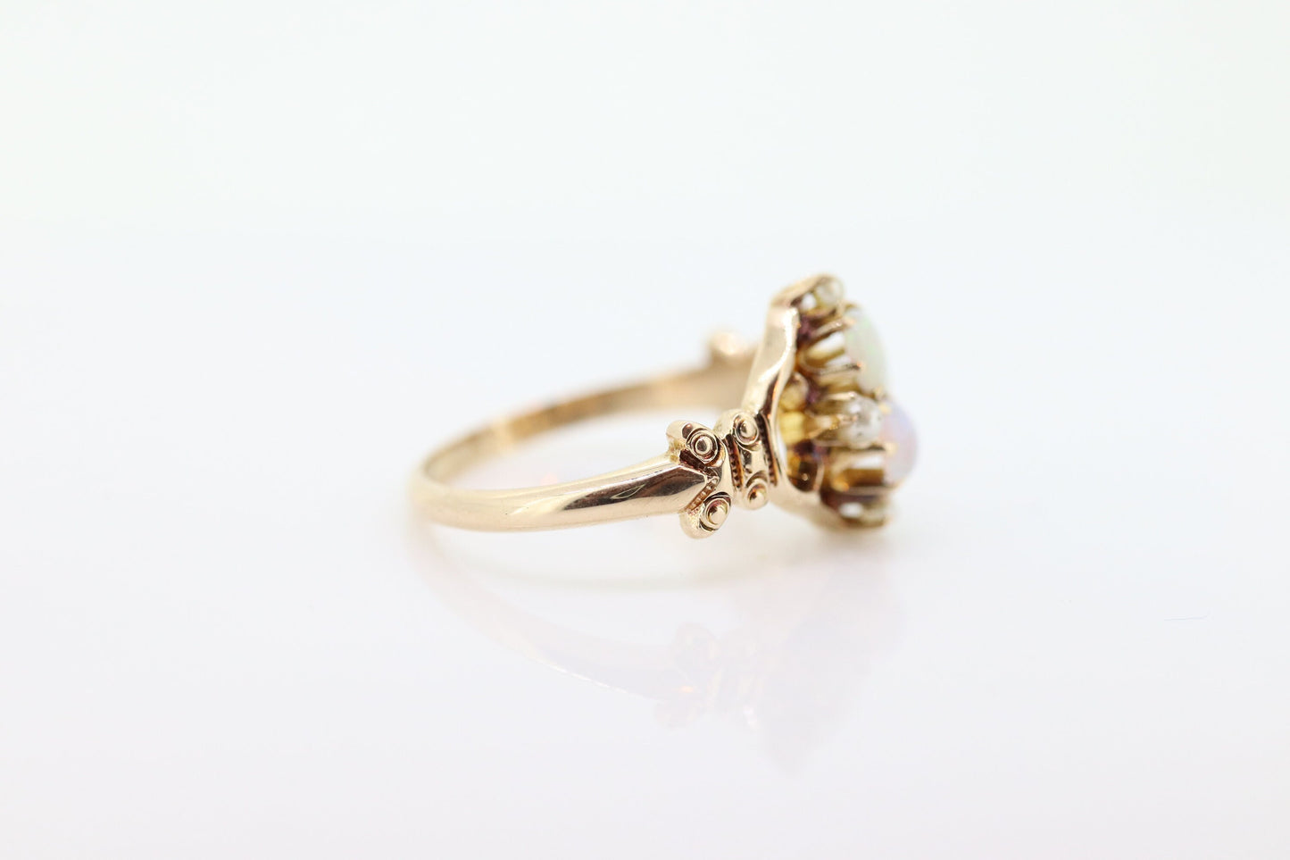 Victorian Double Opal and Pearl Seed ring. Antique 10k Yellow Gold Opal Pearl Seed Victorian Ring.