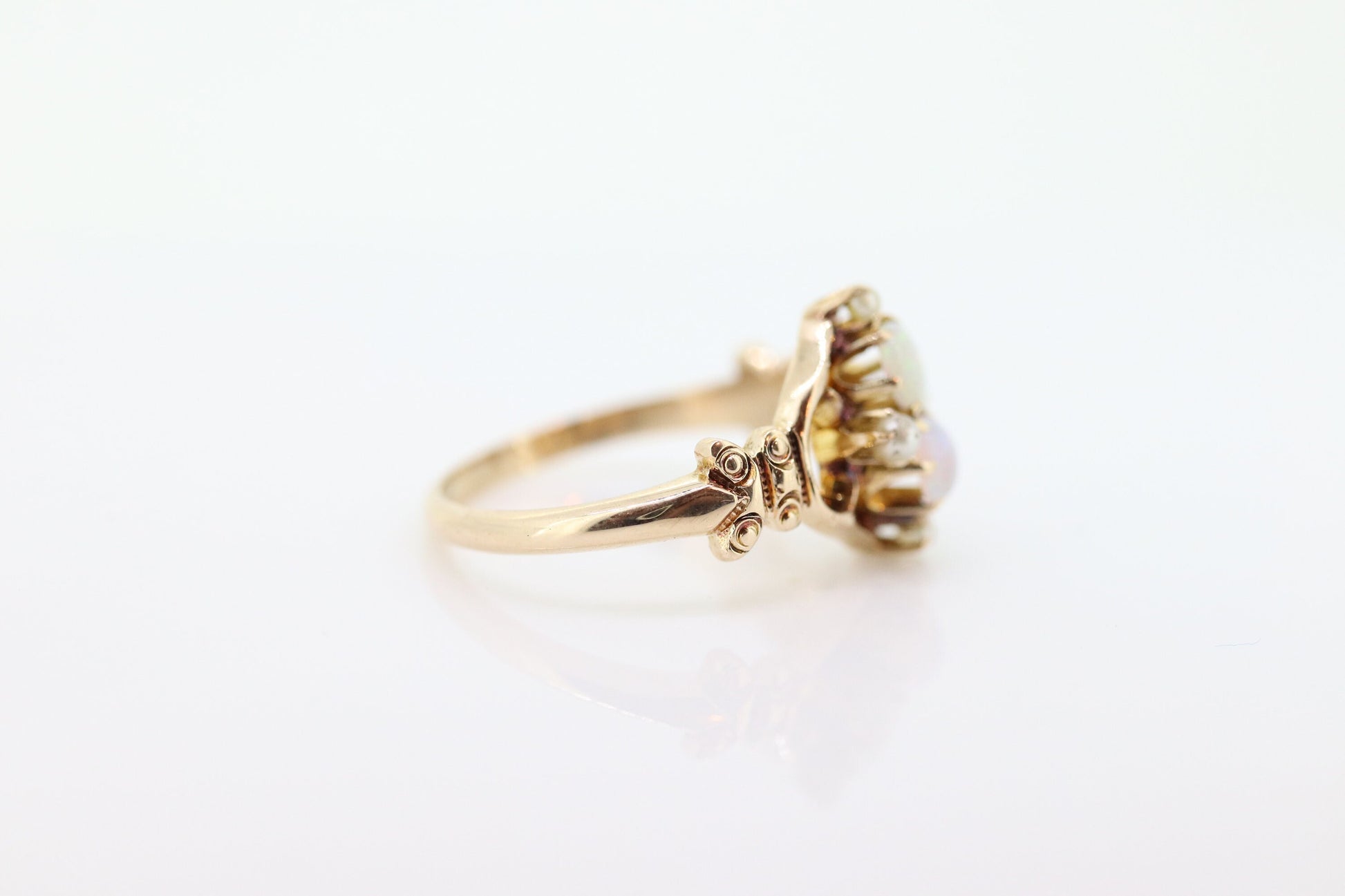 Victorian Double Opal and Pearl Seed ring. Antique 10k Yellow Gold Opal Pearl Seed Victorian Ring.