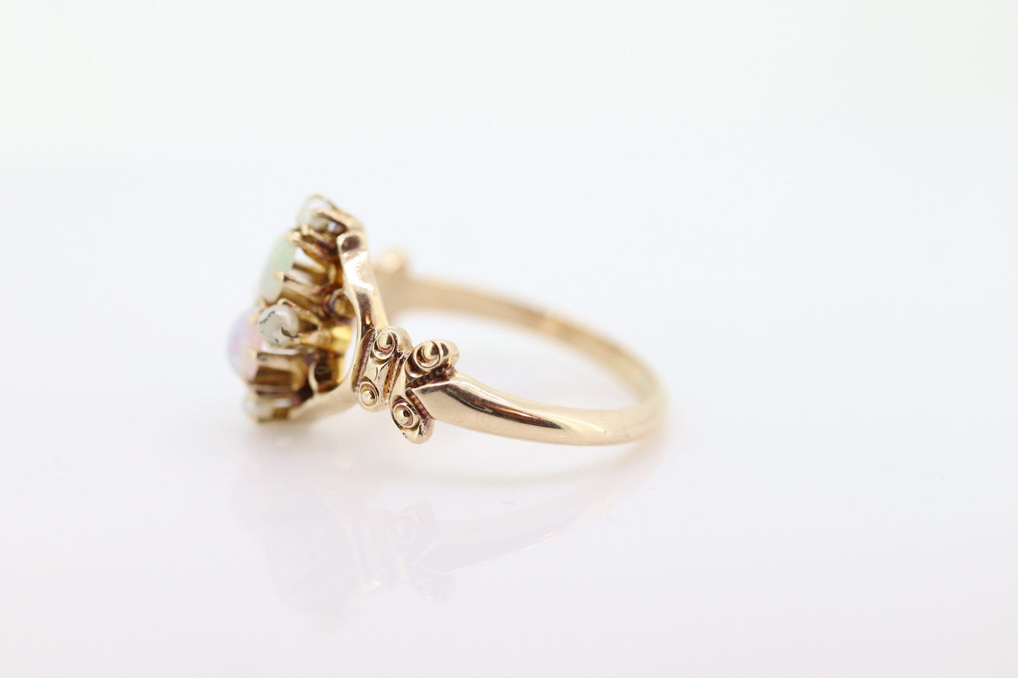 Victorian Double Opal and Pearl Seed ring. Antique 10k Yellow Gold Opal Pearl Seed Victorian Ring.