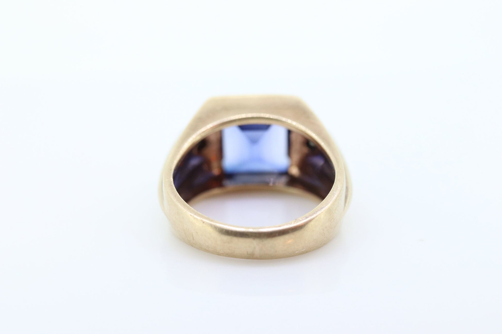 10k Sapphire ring. 10k Yellow Gold 1950s Mens Sapphire Diamond Heavy signet ring. Mens Heavy Signet ring st(178)