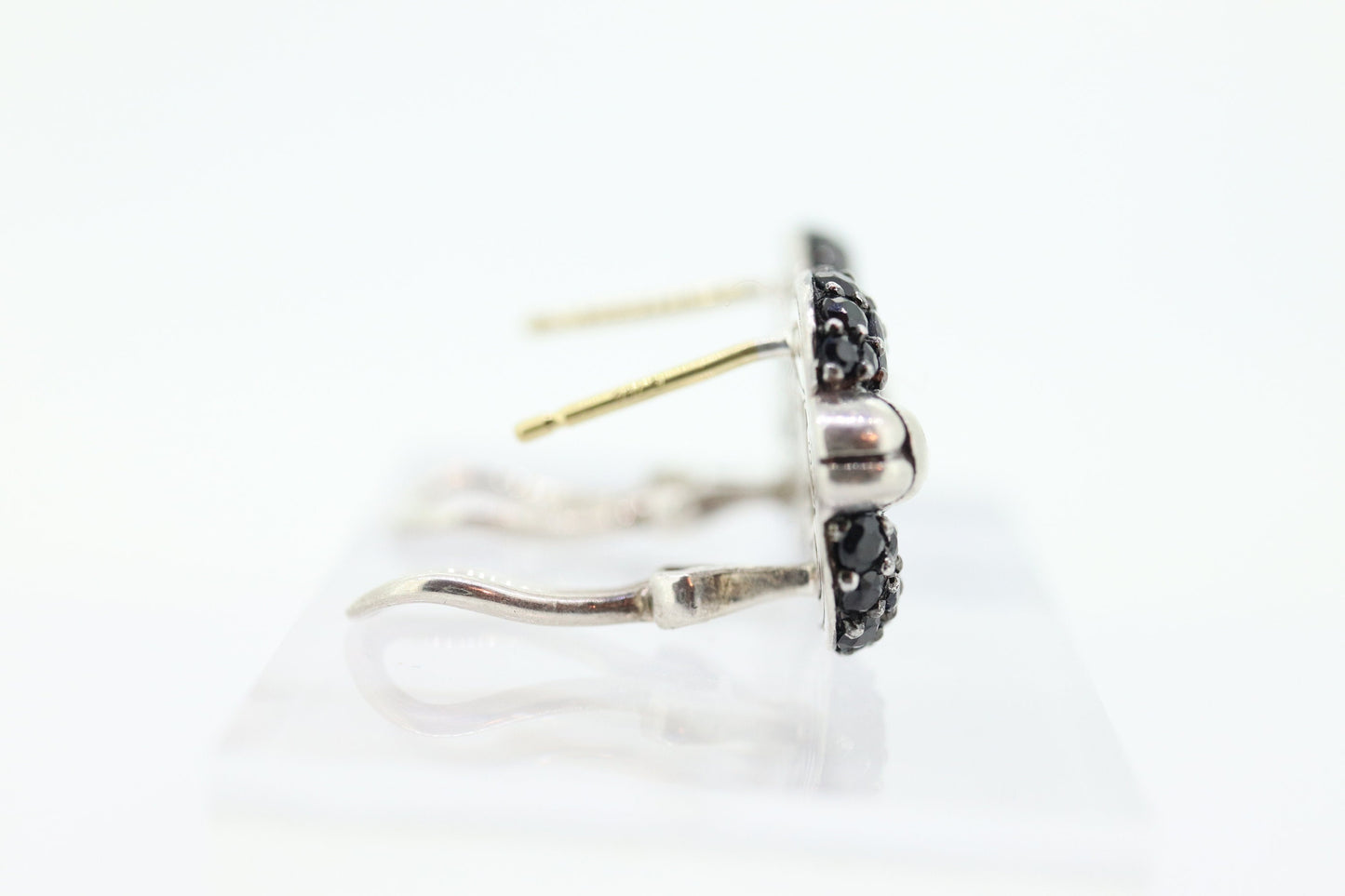 John Hardy Sterling and 18k Gold Diamond Earrings. John Hardy Black diamond Pave earrings. st(69)