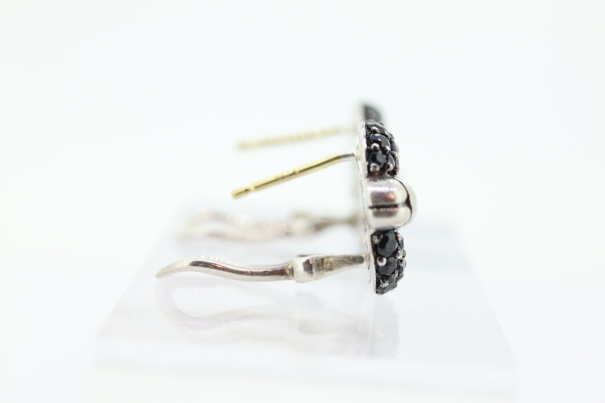 John Hardy Sterling and 18k Gold Diamond Earrings. John Hardy Black diamond Pave earrings. st(69)