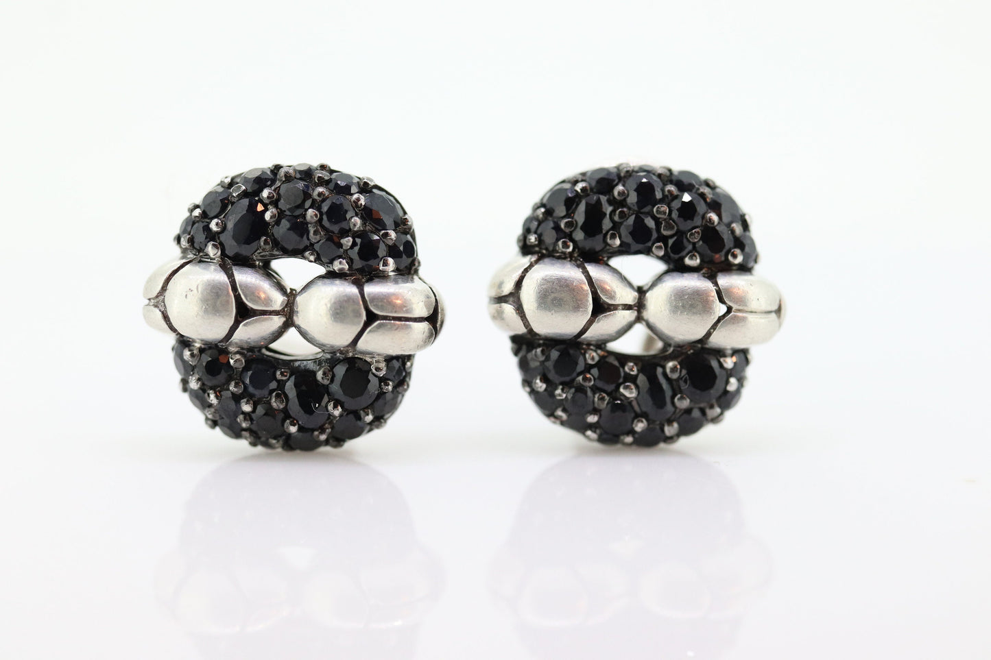 John Hardy Sterling and 18k Gold Diamond Earrings. John Hardy Black diamond Pave earrings. st(69)
