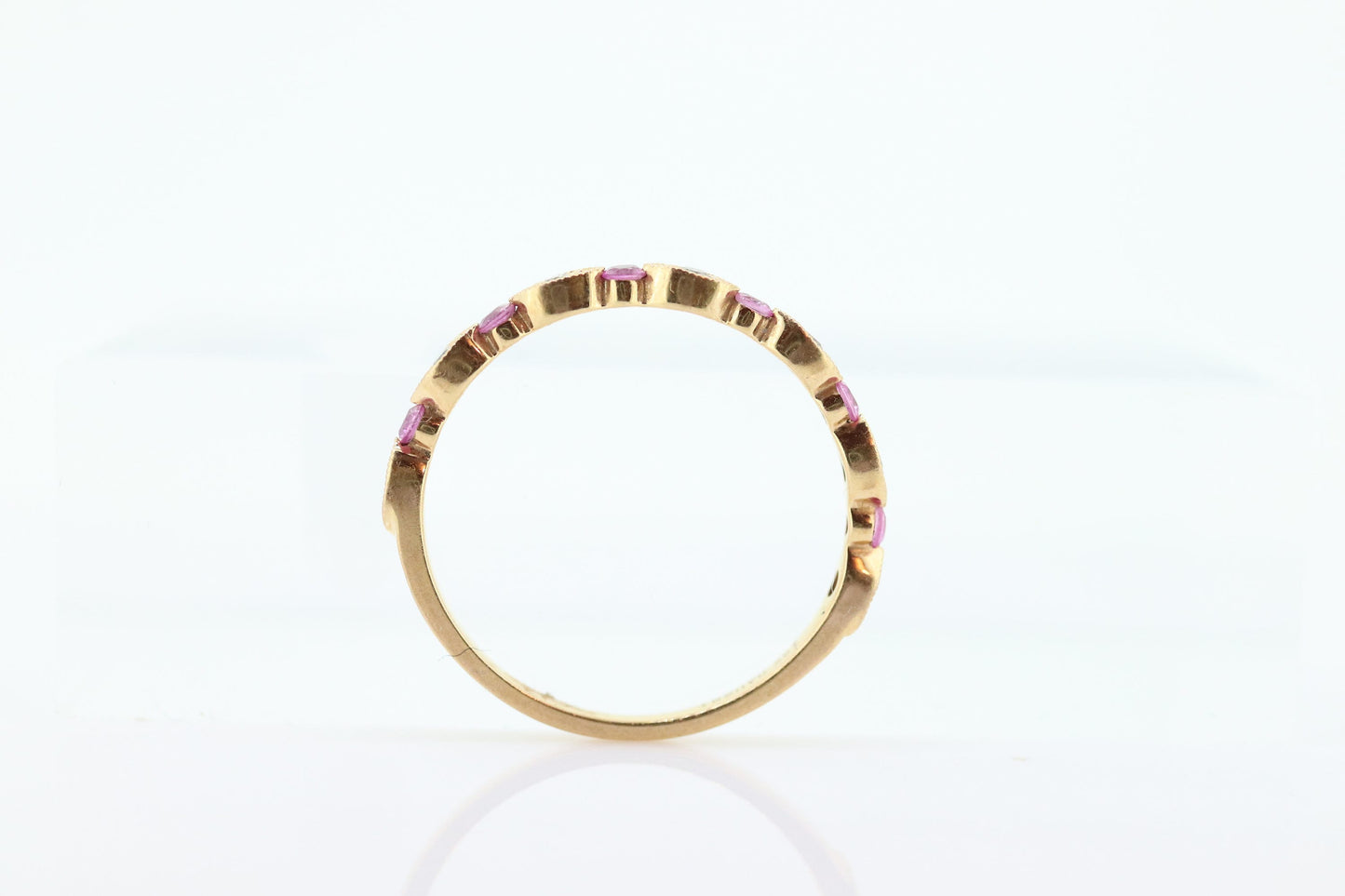 DAUSSI 18k Anniversary Ruby Diamond Ring. Henri Daussi 18k gold ring with round Ruby and diamond accents eternity band. st(253)