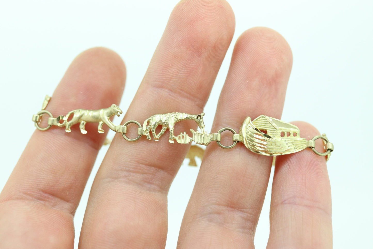 10k Noah Ark Bracelet. Noah Ark Bible Genesis Animals Flood Bracelet. Noah Ark Bracelet.