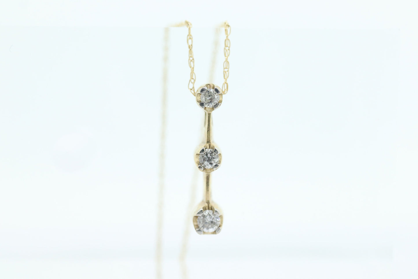 10k Diamond Pendant and Necklace. Three diamond pendant. Journey Past Present Future