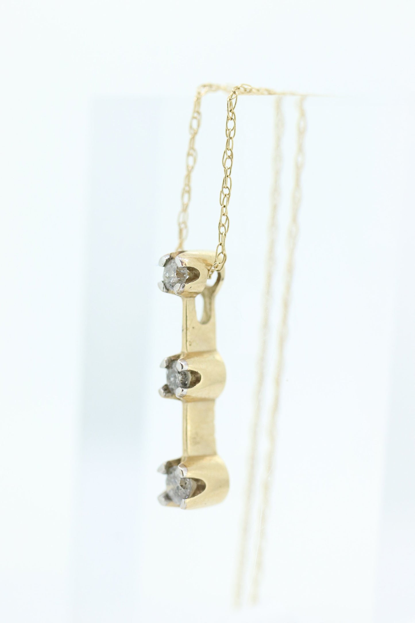 10k Diamond Pendant and Necklace. Three diamond pendant. Journey Past Present Future