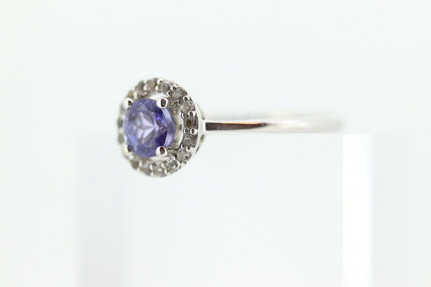 Tanzanite and White topaz (diamond) halo ring. 10k Purple Tanzanite solitaire. st(240)