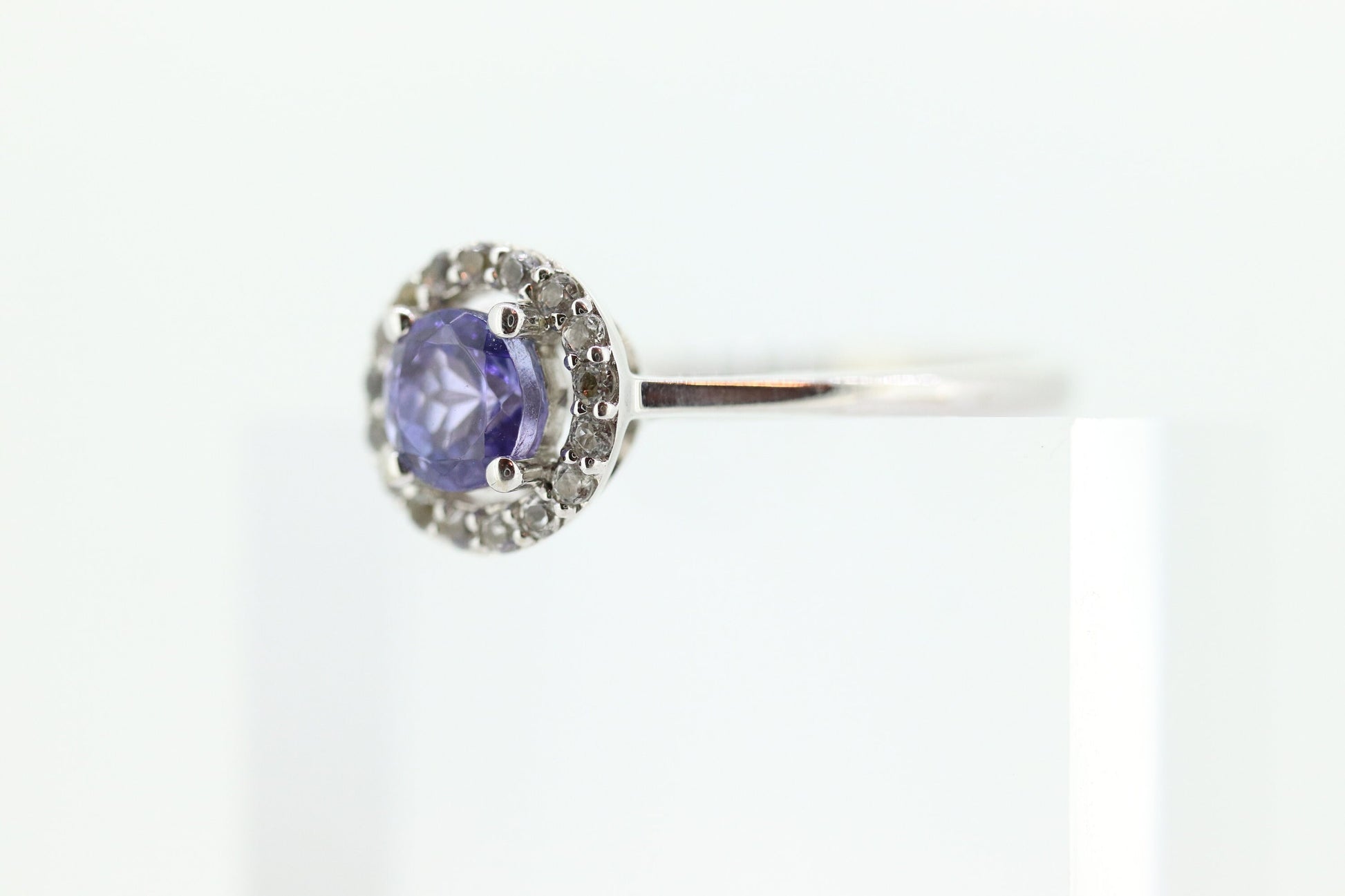 Tanzanite and White topaz (diamond) halo ring. 10k Purple Tanzanite solitaire. st(240)