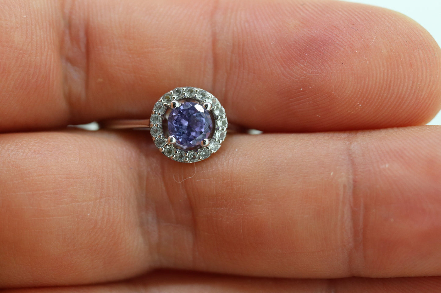 Tanzanite and White topaz (diamond) halo ring. 10k Purple Tanzanite solitaire. st(240)