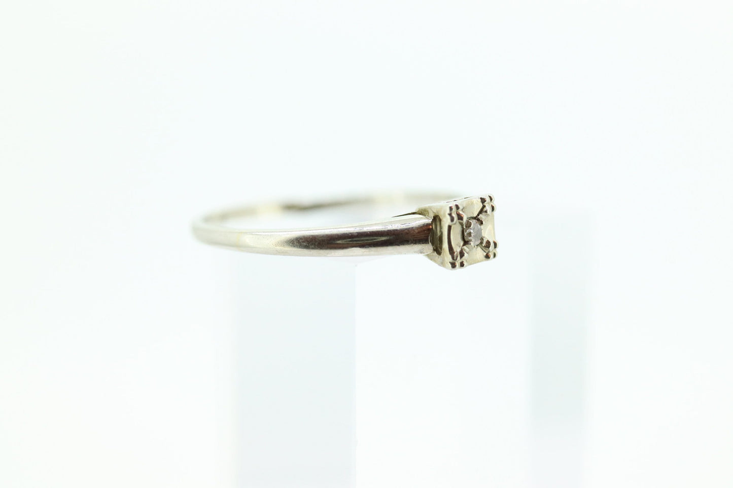 Art Deco Diamond Solitaire Ring. 18k  Gold square set diamond solitaire Ring. FREE RESIZE. st100
