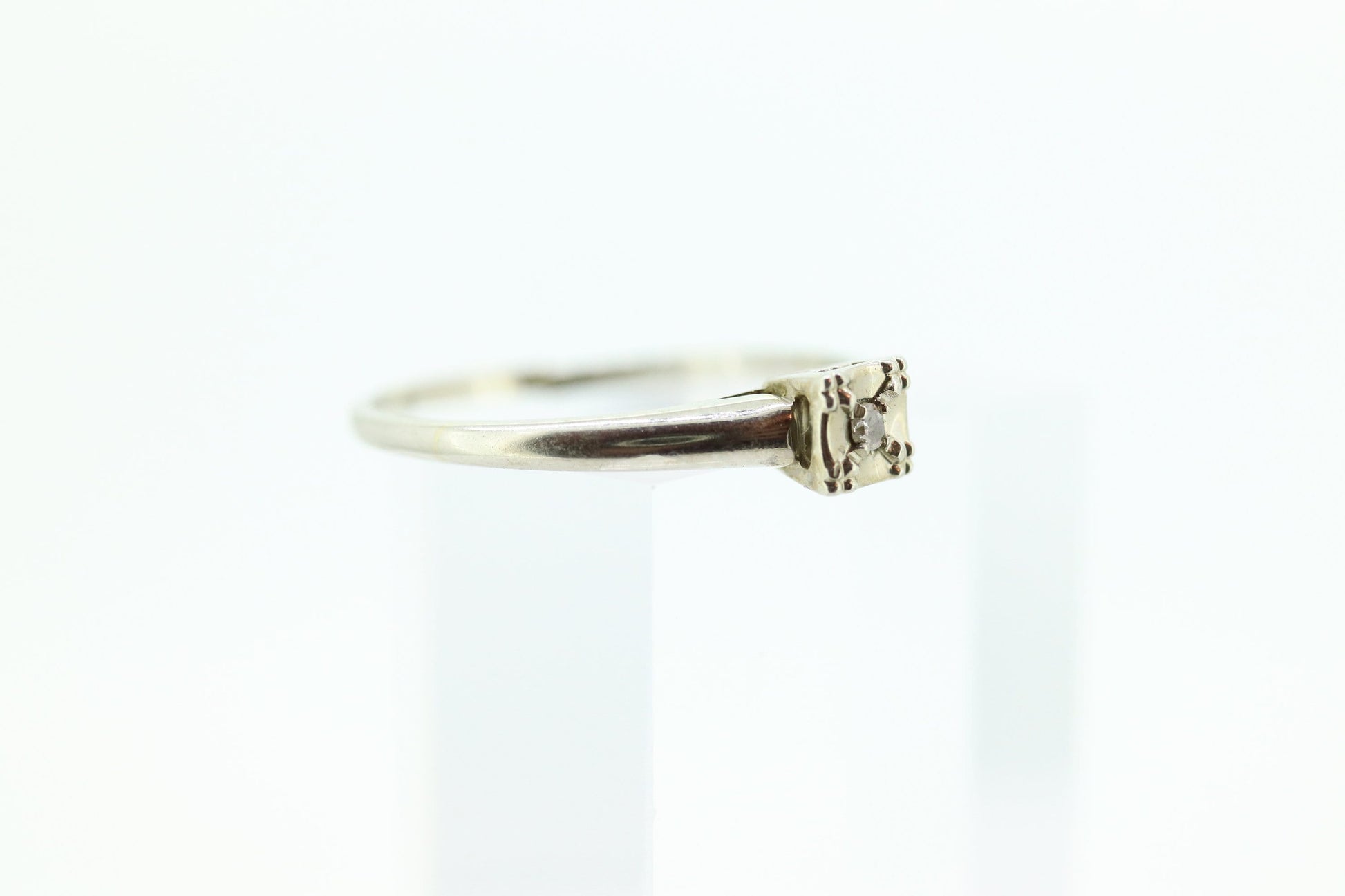 Art Deco Diamond Solitaire Ring. 18k  Gold square set diamond solitaire Ring. FREE RESIZE. st100