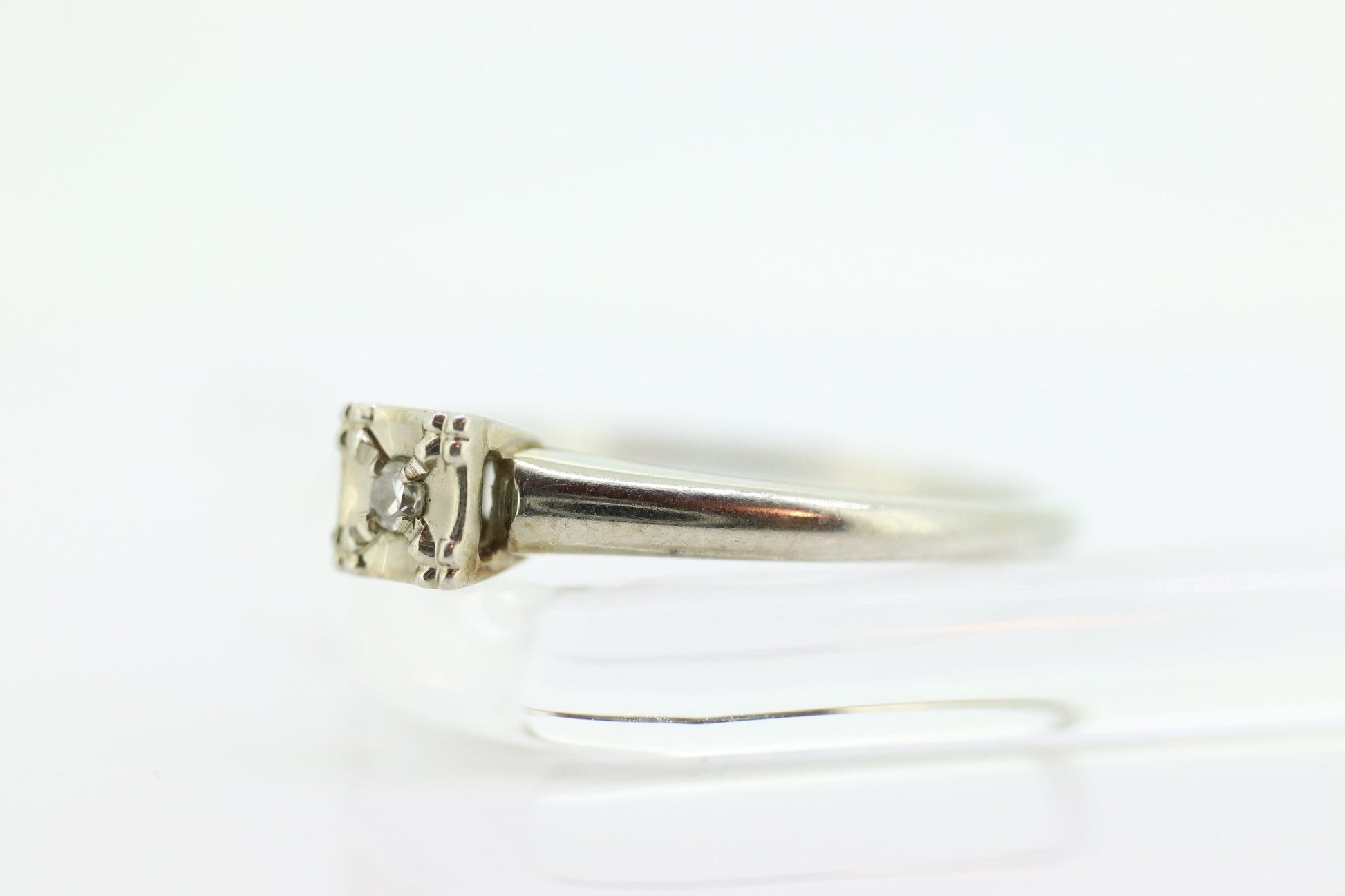 Art Deco Diamond Solitaire Ring. 18k  Gold square set diamond solitaire Ring. FREE RESIZE. st100