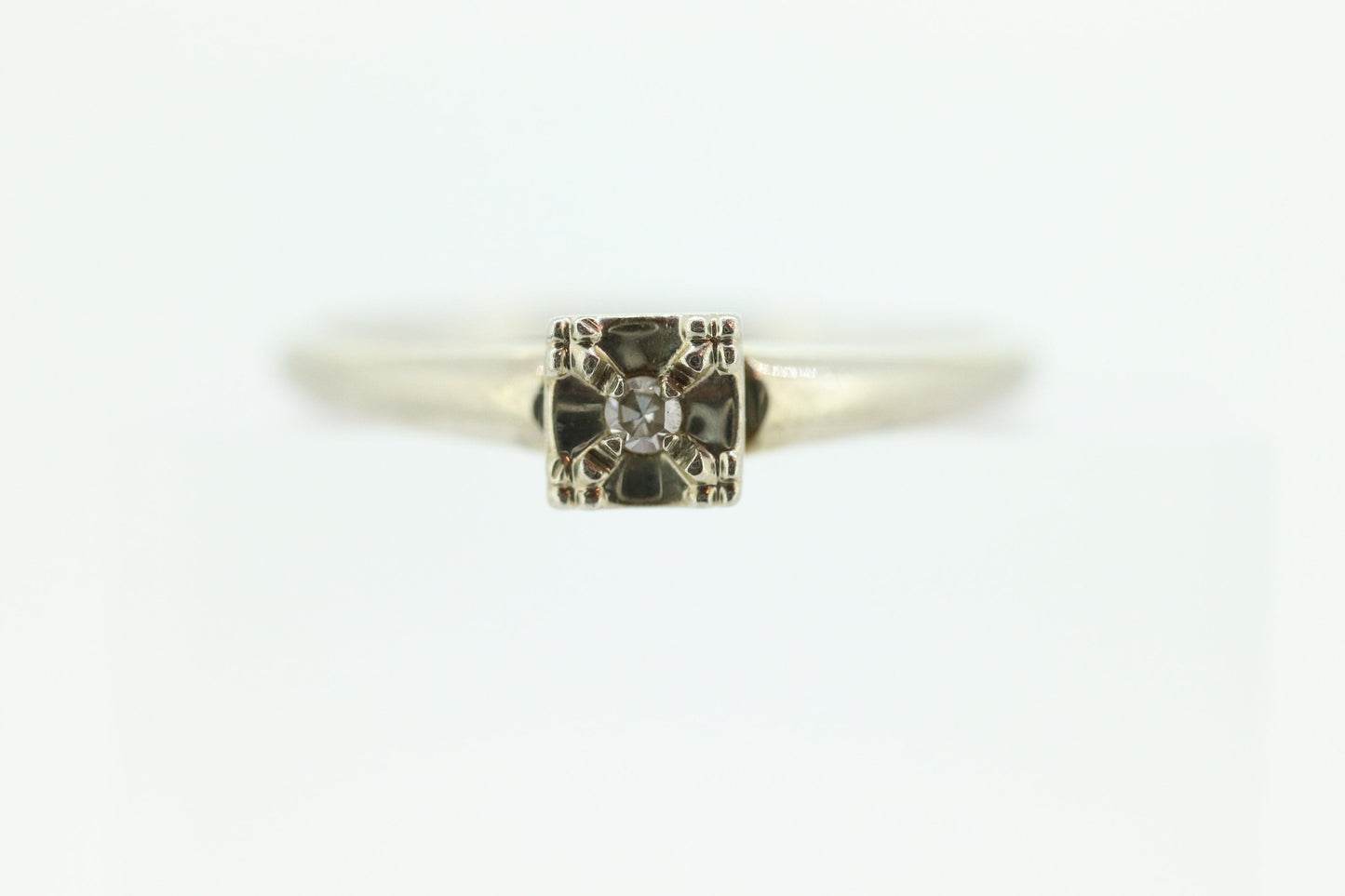 Art Deco Diamond Solitaire Ring. 18k  Gold square set diamond solitaire Ring. FREE RESIZE. st100