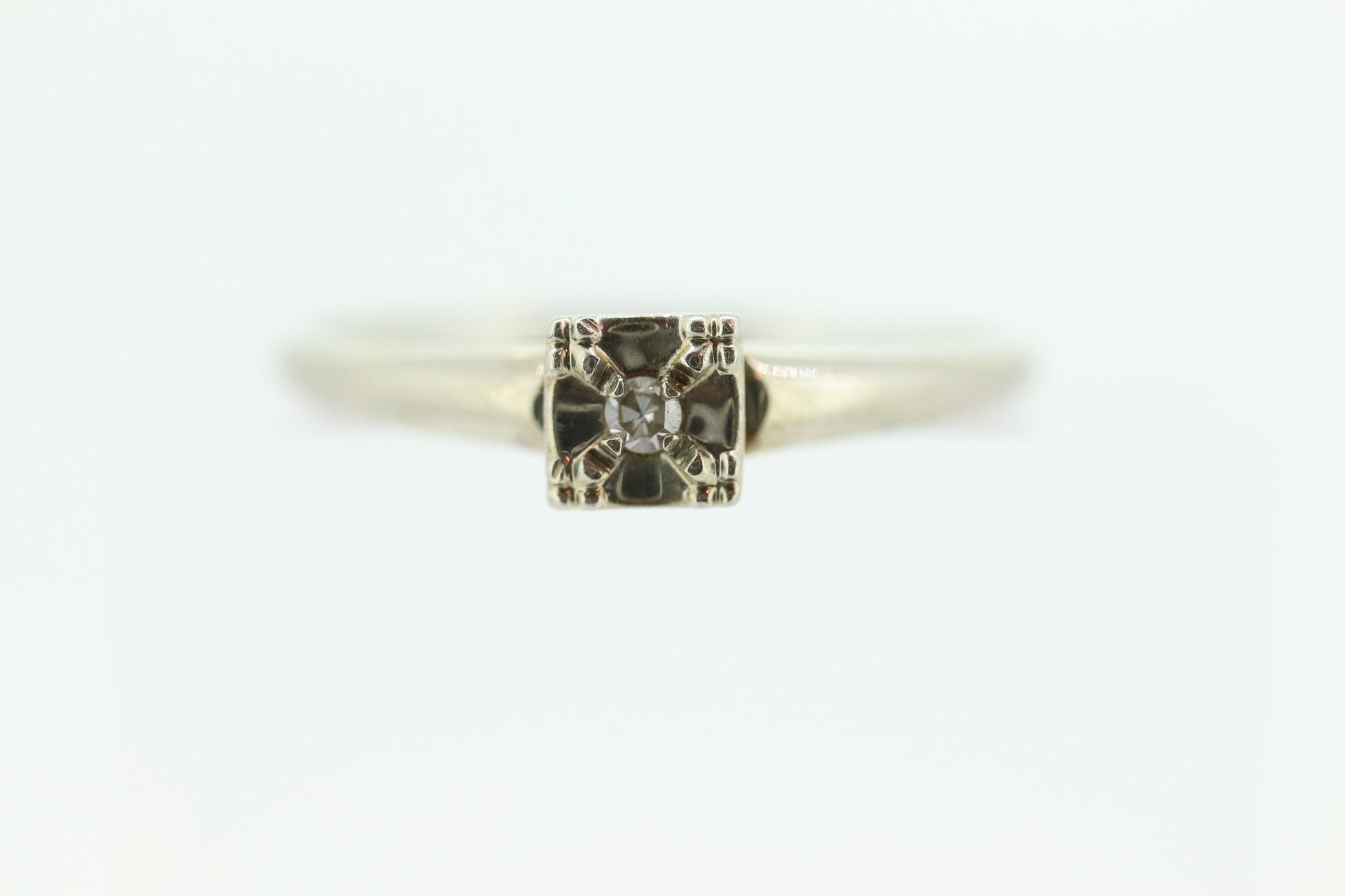 Art Deco Diamond Solitaire Ring. 18k  Gold square set diamond solitaire Ring. FREE RESIZE. st100
