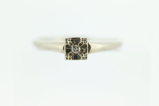 Art Deco Diamond Solitaire Ring. 18k  Gold square set diamond solitaire Ring. FREE RESIZE. st100