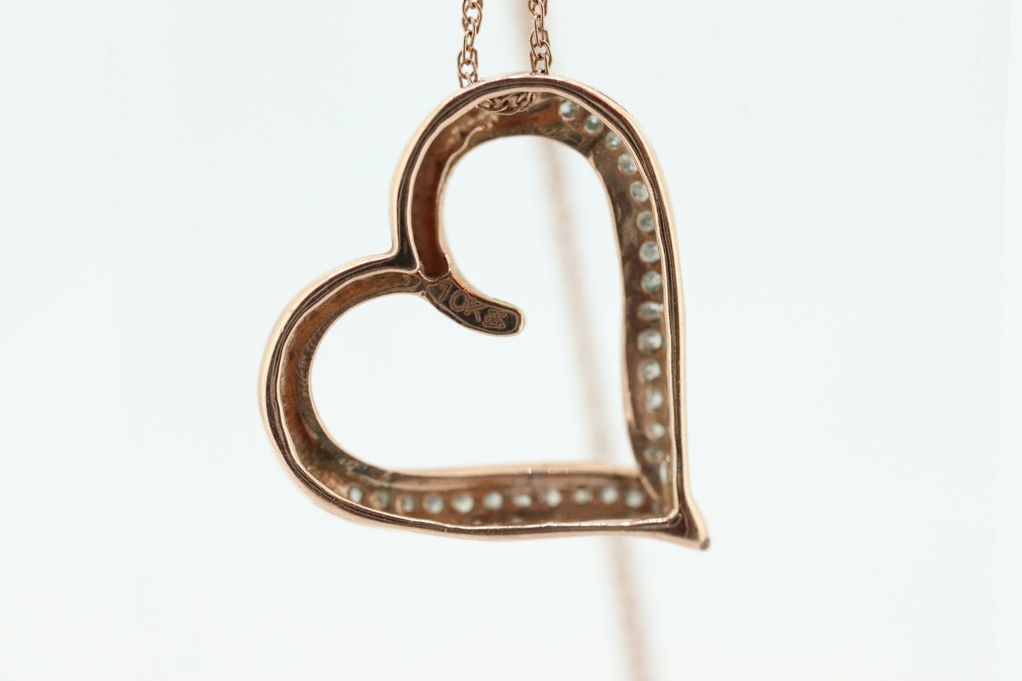 10K Rose Gold Open Heart Diamond pendant. 10k Rose gold pendant. 10k necklace st(46)