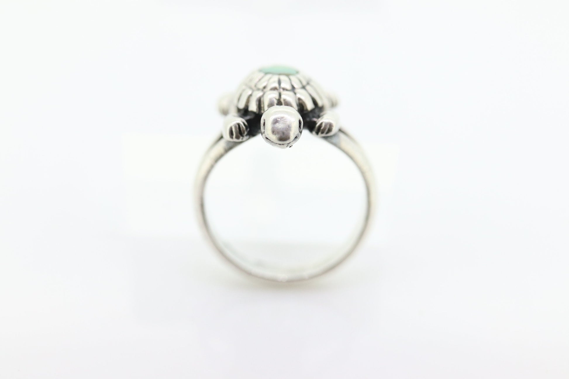 Zuni Navajo Turtle Tortoise Sterling Silver Signet ring. Turtle Turquoise Bezel set Ring.  St(10)