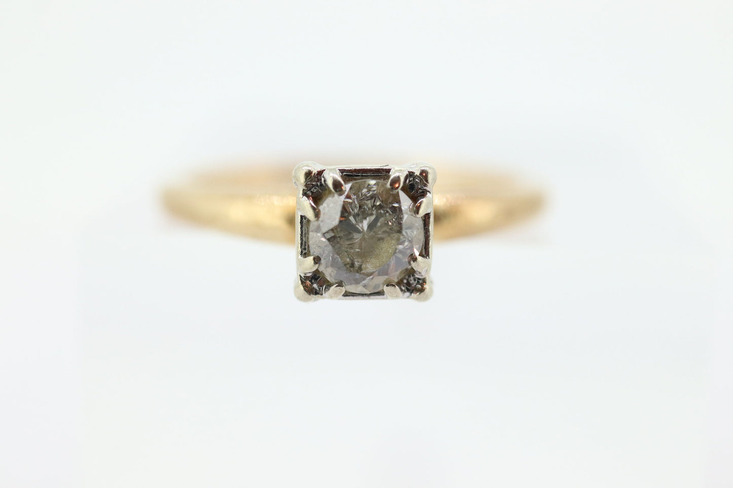 Art Deco Diamond Solitaire Ring. 14k Gold European Cut diamond engagement Ring