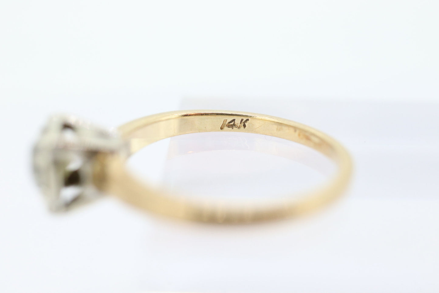 Art Deco Diamond Solitaire Ring. 14k Gold European Cut diamond engagement Ring