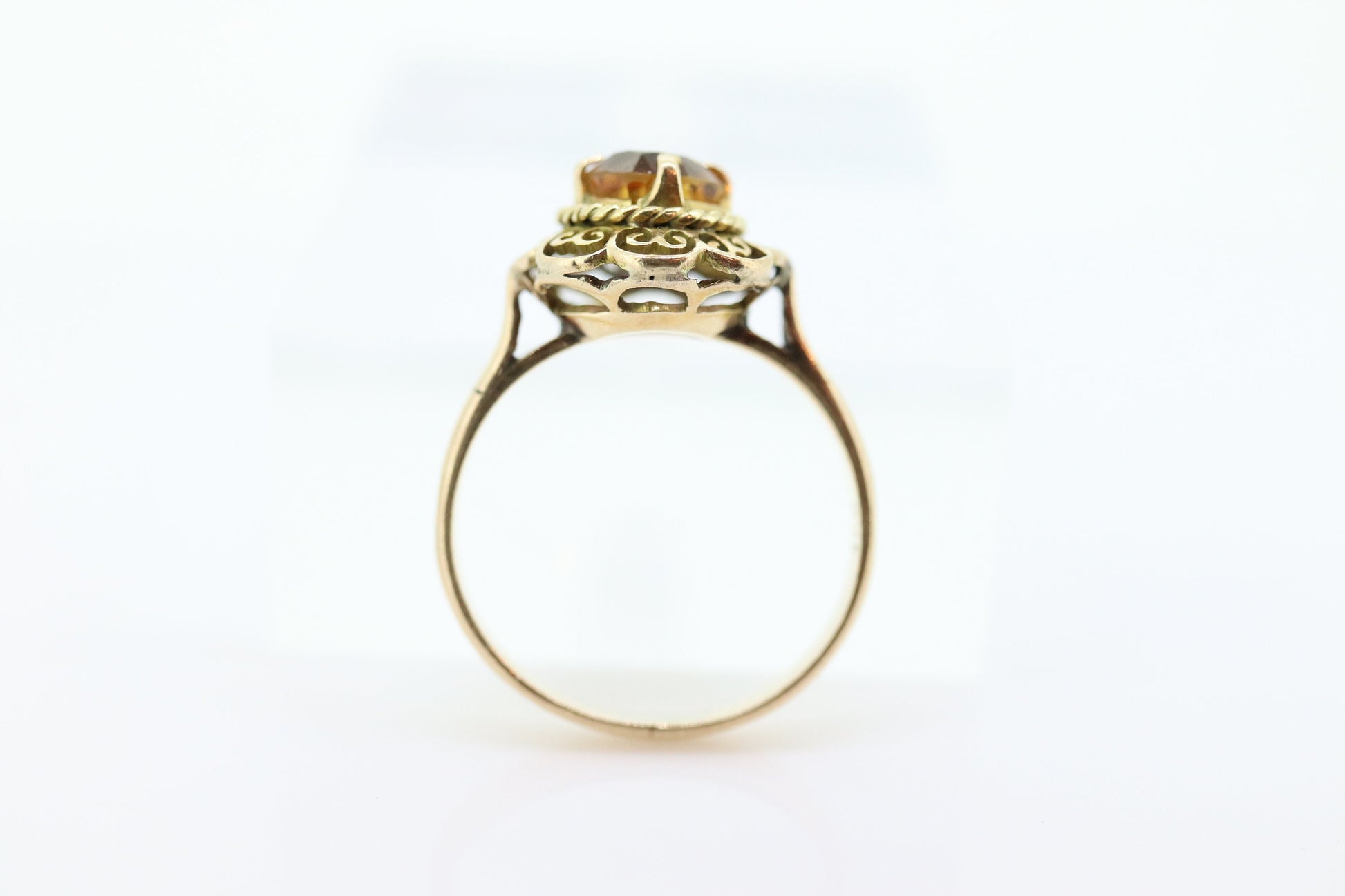 Antique Citrine Flower ring. Hand made 10k yellow gold flower Filigree ring