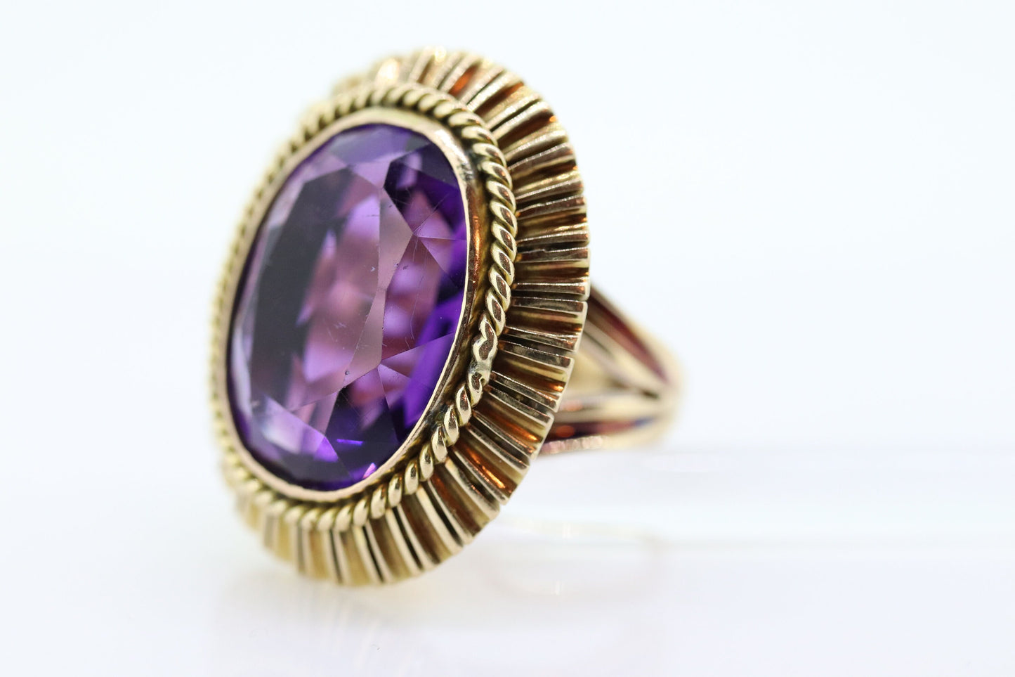 Art Deco Amethyst Ring. 14k Gold and a HUGE 16 ct Amethyst Ring. Size 6.5 Womens. February Amethyst. Art Deco Cocktail Ring.