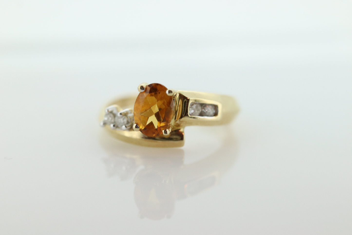 10k Citrine solitaire with Diamonds Ring. Citrine bypass statement ring. (st80/50)