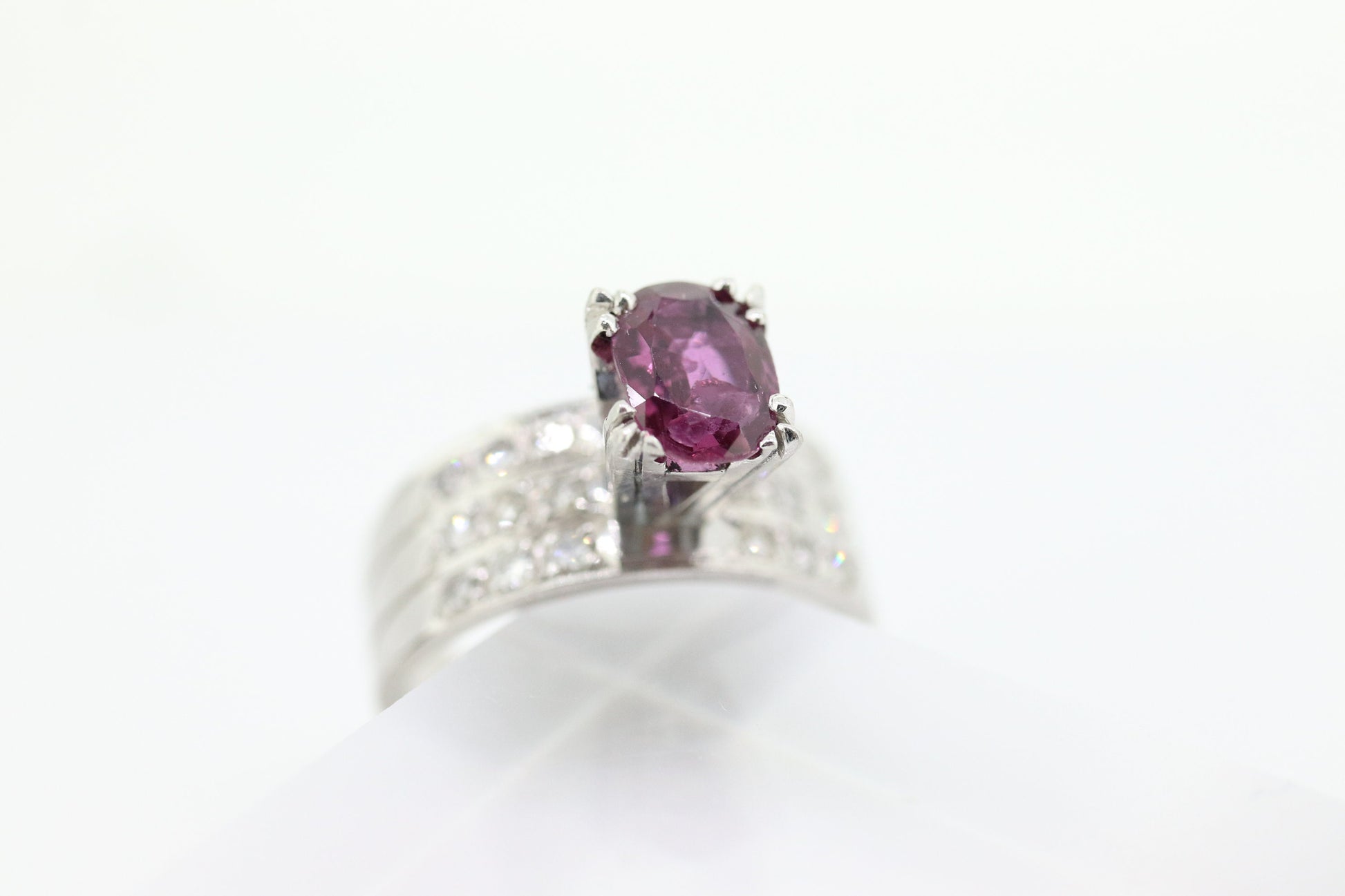 Natural Ruby Diamond Ring. PLATINUM Ruby Solitaire engagement ring. Oval ruby Platinum ring. Diamonds. Wide band. st(470)