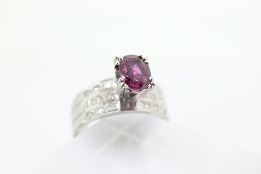 Natural Ruby Diamond Ring. PLATINUM Ruby Solitaire engagement ring. Oval ruby Platinum ring. Diamonds. Wide band. st(470)